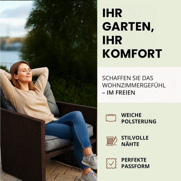 Hobbygarden Stuhlkissen Gartenkissen Sitzauflage für Rattanmöbel Rattansessel & Gartenmöbel, wasserabweisend, UV-beständig, Indoor & Outdoor, Made in EU