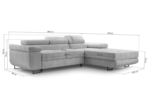 AX LIVING Cord Couch L Form – Arborio L Wohnlandschaft 280 cm Zartweiß Bild 7