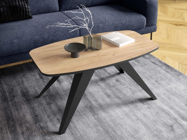 Couchtisch Lamokot, Beine aus Stahl (Farbe: Schwarz / Eiche Craft Gold)