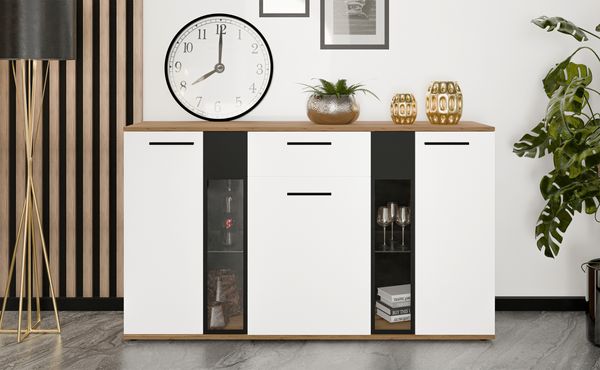 AX LIVING Formilo Sideboard Kommode Artisan Eiche Weiß matt 140,4 cm