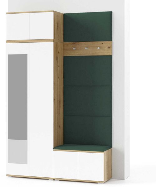 Garderoben-Set Aura Version 2: Kleiderschrank mit Polsterpaneelen, Schuhschrank Flur und Eingangsbereich (weiß/Artisan-Eiche /Trinity 28), 225 x 40 x 140 cm