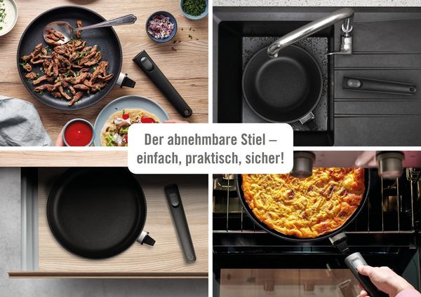 WOLL MADE IN GERMANY Bratpfanne Ecolour, Hochrandpfanne Ø 28 cm inkl. Deckel, Aluminiumguss (Set, 2-tlg), abnehmbarer Stiel