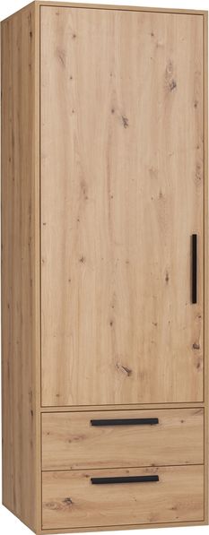 Marmex Möbel Arti 03B Eintüriger Kleiderschrank mit zwei Schubladen, Kleiderschrank mit Einlegeböden und Kleiderstange, geschlossenes Regal, laminierte Spanplatte, artisan Eiche, 63,2x183,2x53,6 cm