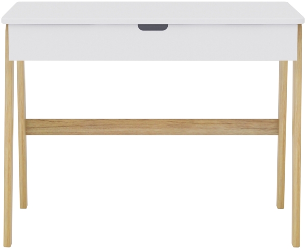 Schreibtisch 100 x 65 cm aus MDF Weiß mit Pinienholz Beinen und Schublade