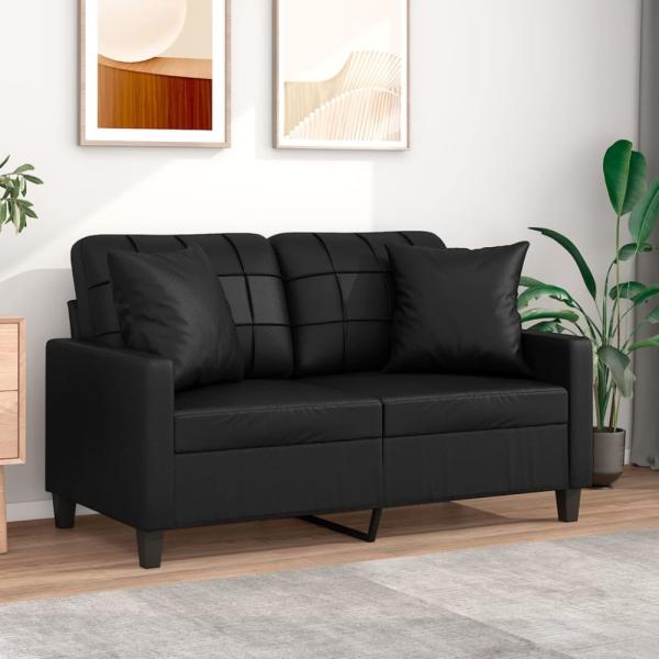 vidaXL 2-Sitzer-Sofa mit Zierkissen Schwarz 120 cm Kunstleder 3200798