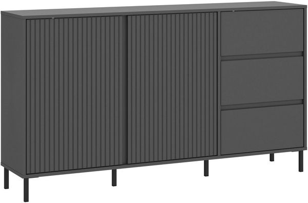 Home affaire Sideboard viel Stauraum, Soft Close, 2 Türen und 3 Schubkasten, mit Metallfüßen, Breite 158 cm, grifflos, Fronten geriffelt