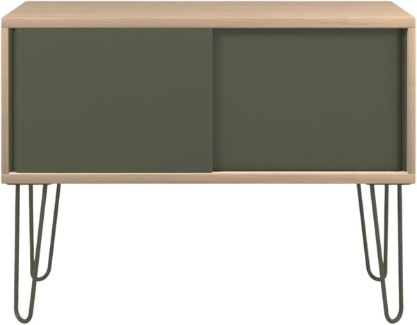 Bisley MultiRange Sideboard in Eiche-Olivgrün - Büroschrank mit Schiebetüren 100cm breit, Retro-Design Kommode aus Holz & Metall, Schrank für Ordner, Bücher & Büro-Material, MS1007H-018-623