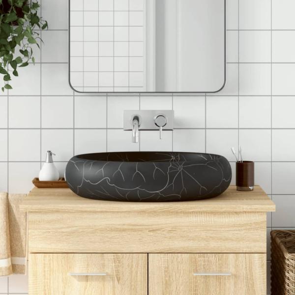 vidaXL Aufsatzwaschbecken Schwarz Oval 59x40x15 cm Keramik 155112