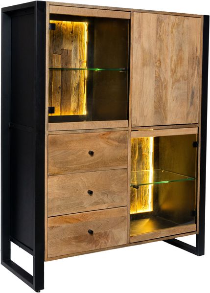 Highboard LIV - Mangoholz Schwarz Matt 145 x 47 x 111 cm | Kommode Wohnzimmer Sideboard Flur Schlafzimmer