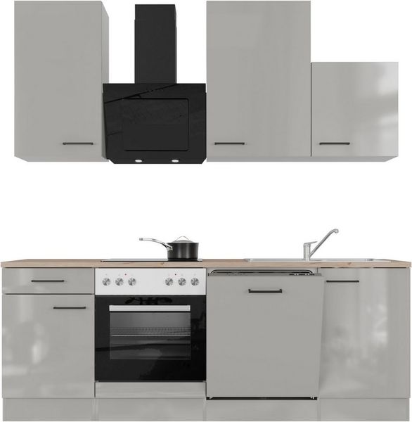 Flex-Well Küchenzeile Lund, wahlweise mit E-Geräten, Breite 220 cm, glänzende Fronten
