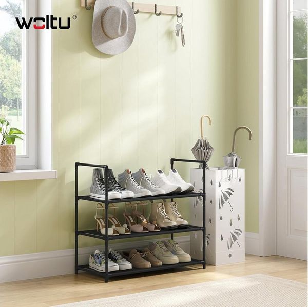 Woltu Schuhregal, 1-tlg, 3-Ebenen, kompakte und abnehmbare Regale, Metallgestell