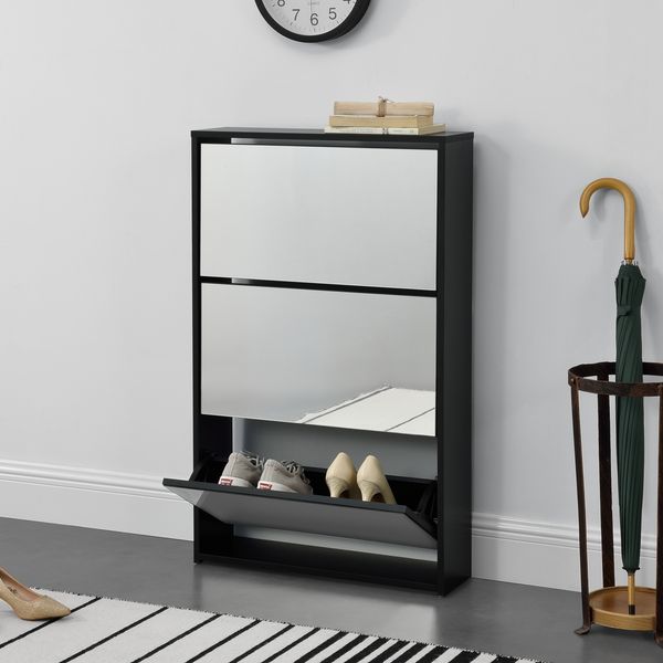 en.casa Schuhkipper Vogar mit 3 Türen 103 x 63 x 17 cm Schwarz