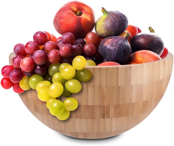 KHG Bambusschale ⌀ 28 cm rund für Obst, Salate, Brot & Snacks, Bambus Bowl natur zum Servieren, Obstschale, Salatschüssel, Chipsschale, Pastaschale, plastikfrei BPA-frei