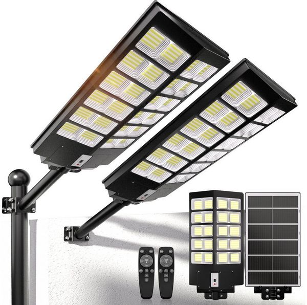 Rhein Beleuchtung LED Solarleuchte 3000W LED Solarleuchten für außen als hängendes Spotlight, Solarlampen für außen mit Timer, perfekt für Garten, Hof und Einfahrt, LED fest integriert, 7000K kaltweiß, 120000 lm, IP67 wasserdicht mit Bewegungsmelder, i...