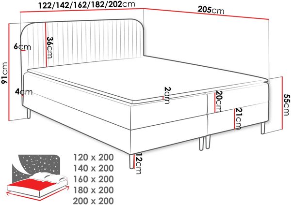 Boxspringbett Briheg 1 (Farbe: Coral 15, Größe: 200 x 200) Bild 7