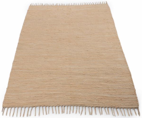 carpetfine Teppich Kelim Chindi uni, auch als Läufer, rechteckig, Höhe: 5 mm, Wendeteppich, reine Baumwolle, handgewebt, Uni-Farben, mit Fransen