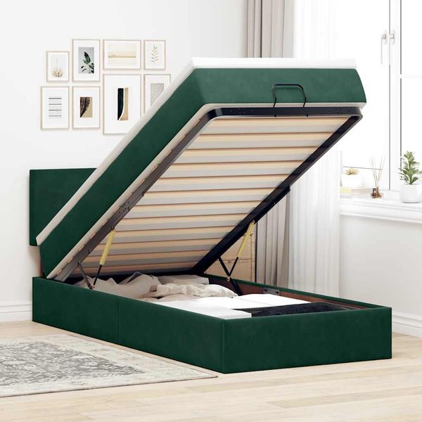 vidaXL Ottomane Bett mit Matratze & LEDs Dunkelgrün 80x200 cm Samt 3312515