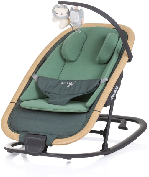 Chipolino Babywippe Senso Holzoptik Spielbogen Kopfstütze 3-Punkt-Gurt faltbar grün