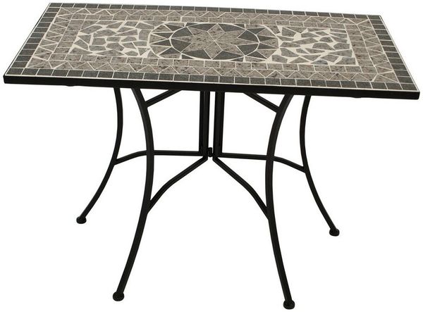 TPFGarden Gartentisch DERBY (Wandtisch - rechteckiger Mosaiktisch in grau/weiss, Hochwertiges Gestell aus schwarz pulverbeschichtetem Eisen), Outdoor Esstisch - Terrassentisch - Maße (BxHxT): 90 x 75 x 45 cm