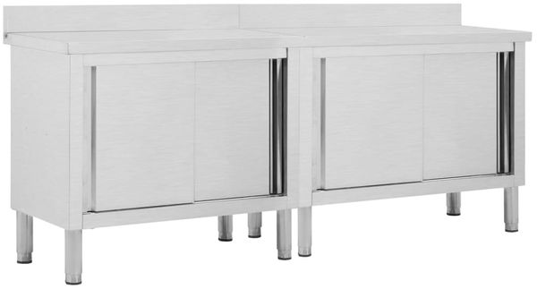 vidaXL Arbeitsschränke mit Schiebetüren 2 Stk. 200x50x(95-97) cm Edelstahl 3055902