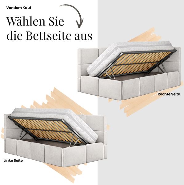 Kinderbett, Polsterbett 90x200 TILVO ALTA mit Rausfallschutz & Bettkasten, Gasdruckfeder-Lift, inkl. Lattenrost, Matratze wählbar - Beige Cord - VIRE LUX - Links Seite Bild 7