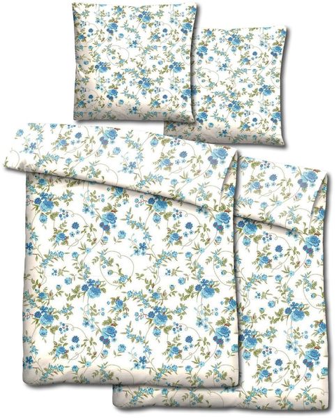 Doppelpack CloudComfort Basic Mikrofaser Bettwäsche blaue Blumen 135 x 200 + 80 x 80 cm