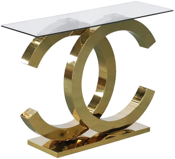 DRW Tisch, Glas und Metall, Gold glänzend, 79 x 35 x 110 cm
