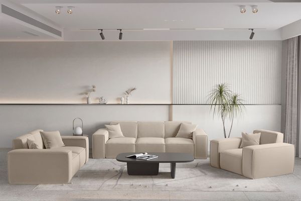 Sofaset Designersofa CELES PREMIUM 3-2-1 in Stoff Opera Velvet Sand