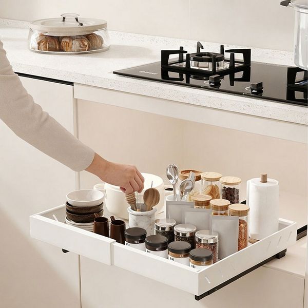 GarveeMore Küchenorganizer-Set 4pcs ausziehbarer Küchenkorb Schiebeschrank Organizer