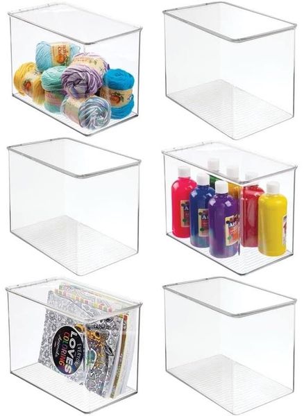 Aufbewahrungsbox Organizer mit Deckel 6er Set stapelbar mDesign transparent
