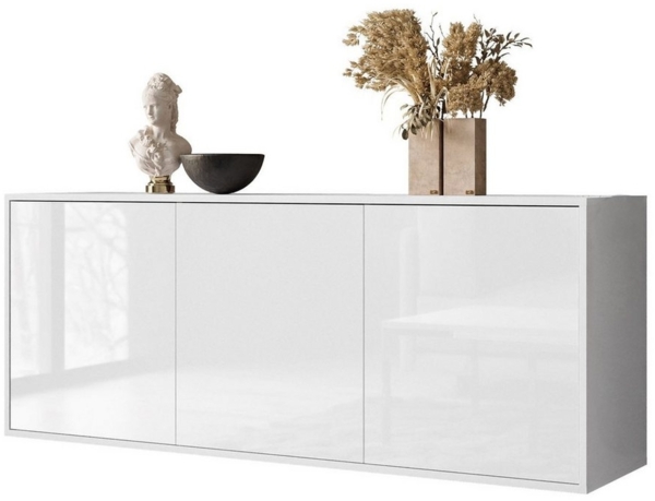 ALLHOUSE24 Kommode MANDY Dreitürige Kommode in Hochglanz Sideboard Kaschmir Weiß, Breite: 154 cm Bild 2