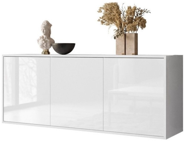 ALLHOUSE24 Kommode MANDY Dreitürige Kommode in Hochglanz Sideboard Kaschmir Weiß, Breite: 154 cm Bild 4