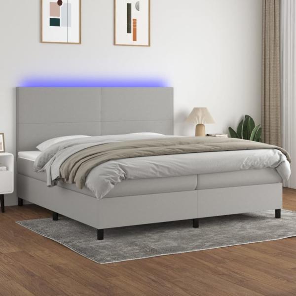 vidaXL Boxspringbett mit Matratze & LED Stoff Hellgrau 200 x 200 cm, Härtegrad: H2 [3134741]