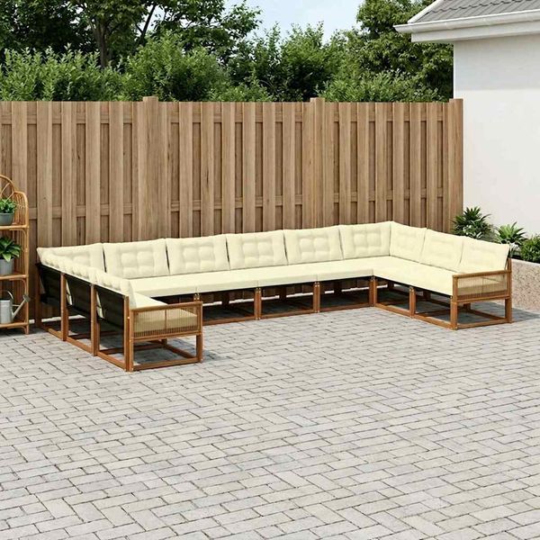 vidaXL Outdoor-Sofagarnitur mit Kissen 10 pcs Natur und Creme 3381714