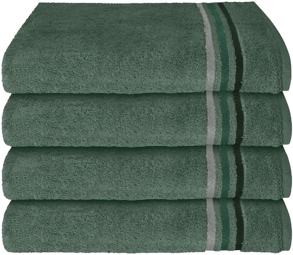Schiesser Frottier Handtücher Skyline Color im 4er Set aus kuschelweicher Baumwolle, Made IN Green, Farbe:Dunkelgrün, Größe:50x100 cm