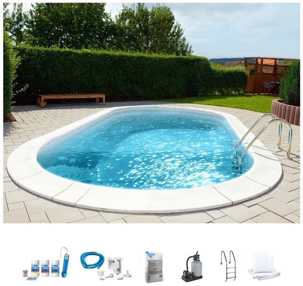 my POOL BWT Ovalpool PREMIUM mit sandfarbener Innenfolie (Komplett-Set, 7-tlg), Höhe: 150 cm, in verschiedenen Größen