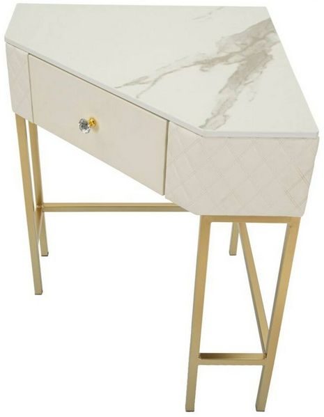 Dmora Konsolentisch Viscardo, Tisch, Eingangskonsole, Regal, 85x60 h77 cm, Weiß und Gold Bild 7