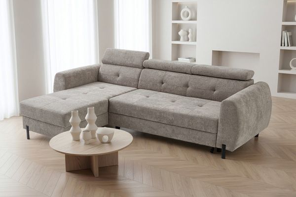 Muffo Ecksofa VALT, Universeller Aufbau, mit verstellbare Kopfstützen, Schlaffunktion mit 130x210 cm Liegefläche, mit Schlaffunktion und verstellbaren Kopfstützen B:45/T:160/H:90 cm