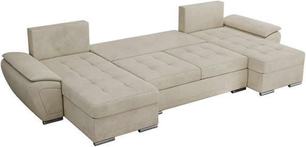 U-förmiges Ecksofa mit Schlaffunktion, genähter Sitz, zwei Armlehnen und losen Kissen - UMBRIA U - Beige Velours Bild 5