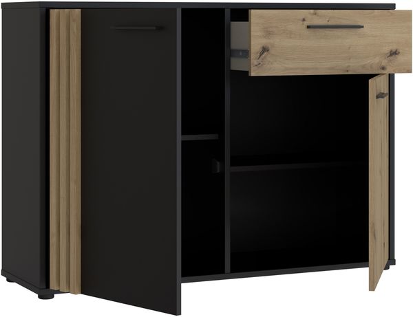 Forte CARDIGAN Kommode 120, moderne Kommode, 2-türig mit Lamellendesign, 1 Schublade, Wohn-/Schlafzimmer, Artisan Eiche Holzdekor|Schwarz, 115,8 cm breit x 82,3 cm hoch x 34,3 cm tief Bild 5