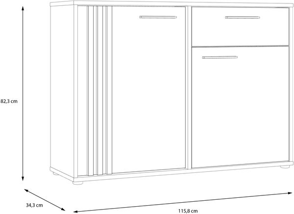 Forte CARDIGAN Kommode 120, moderne Kommode, 2-türig mit Lamellendesign, 1 Schublade, Wohn-/Schlafzimmer, Artisan Eiche Holzdekor|Schwarz, 115,8 cm breit x 82,3 cm hoch x 34,3 cm tief Bild 6