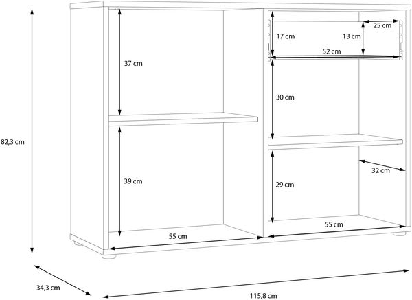 Forte CARDIGAN Kommode 120, moderne Kommode, 2-türig mit Lamellendesign, 1 Schublade, Wohn-/Schlafzimmer, Artisan Eiche Holzdekor|Schwarz, 115,8 cm breit x 82,3 cm hoch x 34,3 cm tief Bild 7