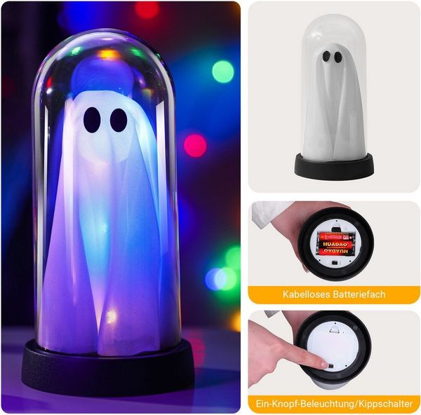 MUPOO LED Nachtlicht Halloween LED Geisterdeko, LED Dekofigur Geist in Glas, Buntes, LED Dekoobjekt Batteriebetriebenes Nachtlicht