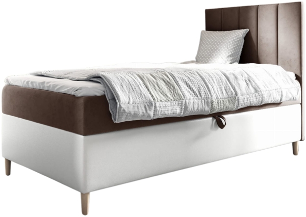 MEBLINI Kinderbett mit Bettkasten MAYA 1 90x200 Rechts – H3/Braun Samt Gepolstert Einzelbett mit Matratze - Polsterbett mit Stauraum - Bett mit Kopfteil – Stauraumbett