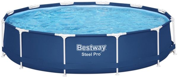 Bestway Framepool Bestway® Steel Pro™ Frame Pool-Set, Ø 366 x 84 cm, blau, rund, Komplett-Set - Pumpe, Filterkartusche, Plane, Thermometer & Skimmer