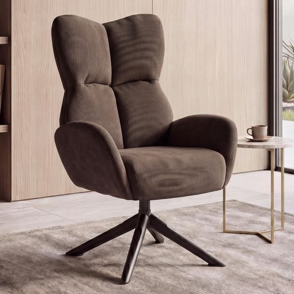 Loungesessel HWC-Q54, Cocktail-/Polster-/Relaxsessel Sessel Loungestuhl, drehbar Metall Cord (320g/m²) ~ dunkelbraun