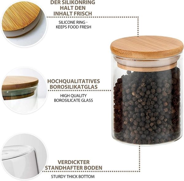 Simloveve Vorratsglas Vorratsdosen Set Runde Borosilikatglas luftdicht Küche Lebensmittel, (10-tlg), 700 ml Vorratsgläser als Süßigkeiten,Nüsse, Gewürzbehälter
