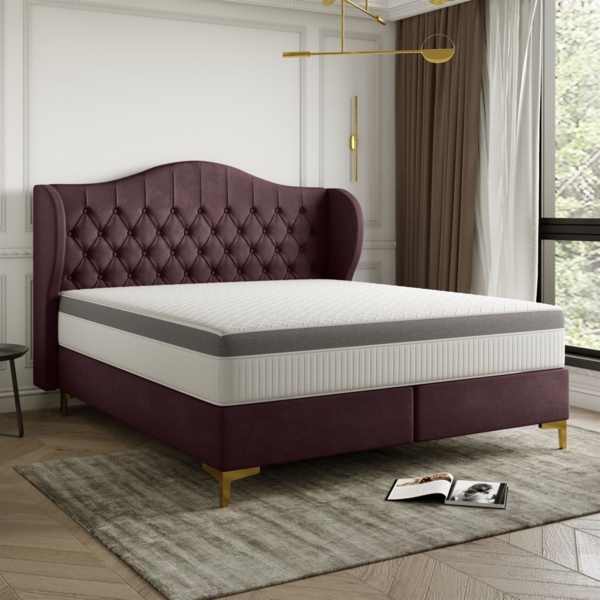 Polsterbett Doppelbett PELAGIO Stoff Whisper Grape Wine 160x200cm inkl. Matratze