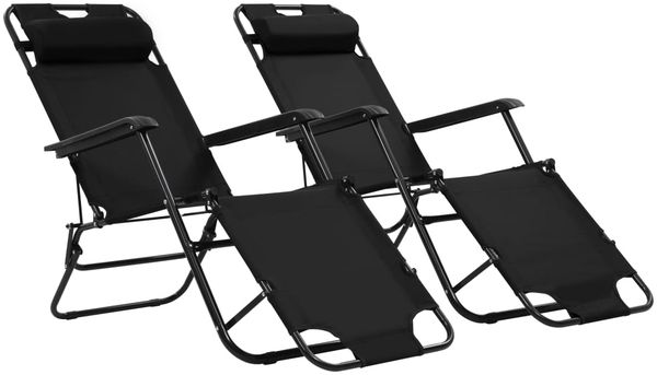 Klappbare Sonnenliegen 2er Set | Gartenliege mit Fußablage Schwarz