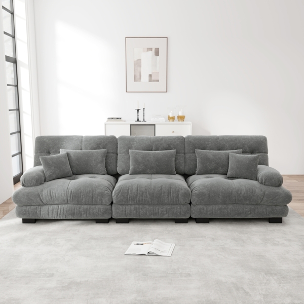 Modulares Ecksofa, 3-Sitzer mit Tiefensitz Chenille Schlafsofa Komfortabel Gepolstert für Wohnzimmer Apartment Studio Büro, Chenille, Grau